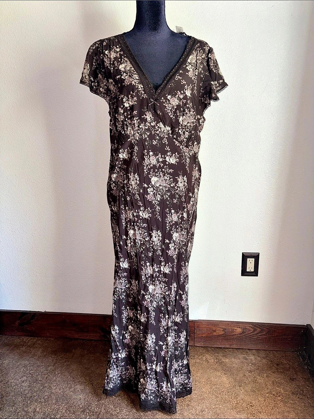 Floral Maxi Dress in Brown & Pink Like New
